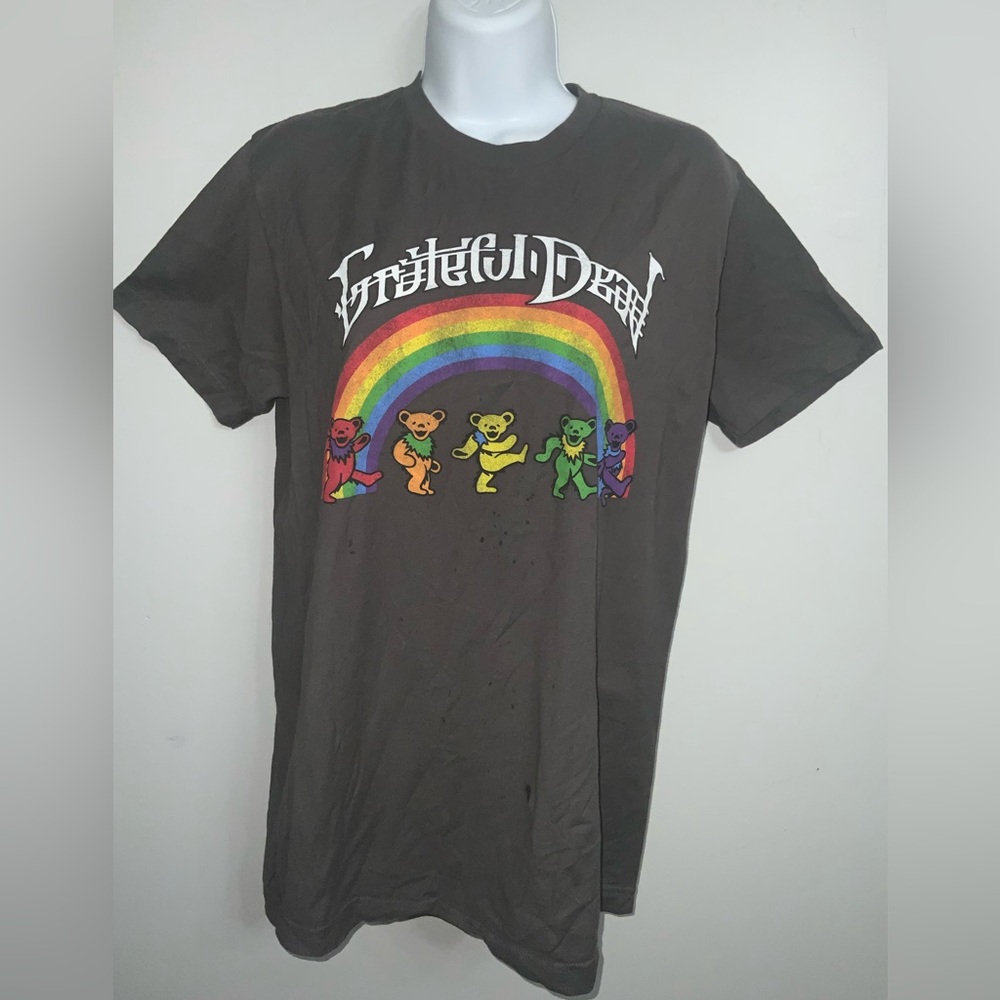Ladies Dark Gray Colorful Grateful Dead Dancing Bears Cotton Tee Sz M